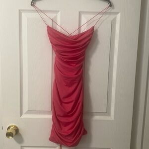 NWT Oh Polly pink spaghetti strap ruched dress US4